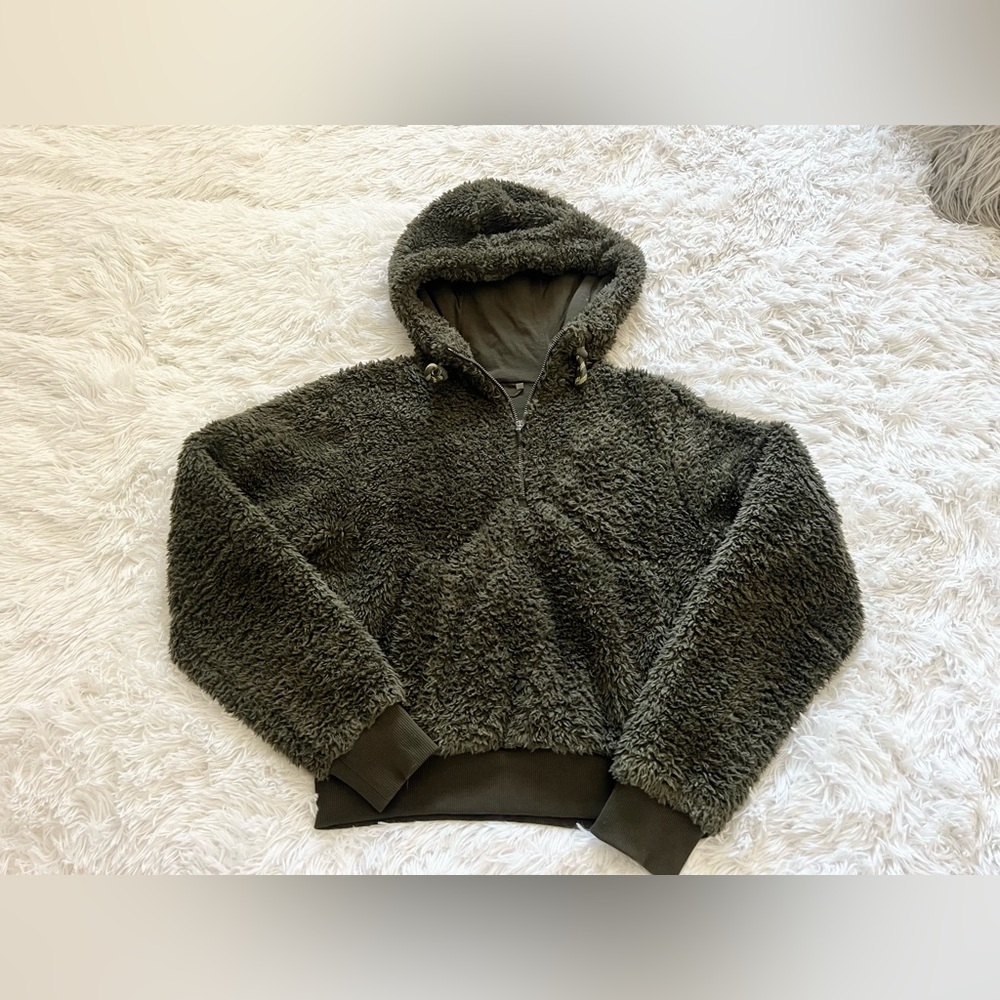 Like New Lululemon Oh So Sherpa 1/2 Zip Olive Rare Cotton Teddy Hoodie sz S